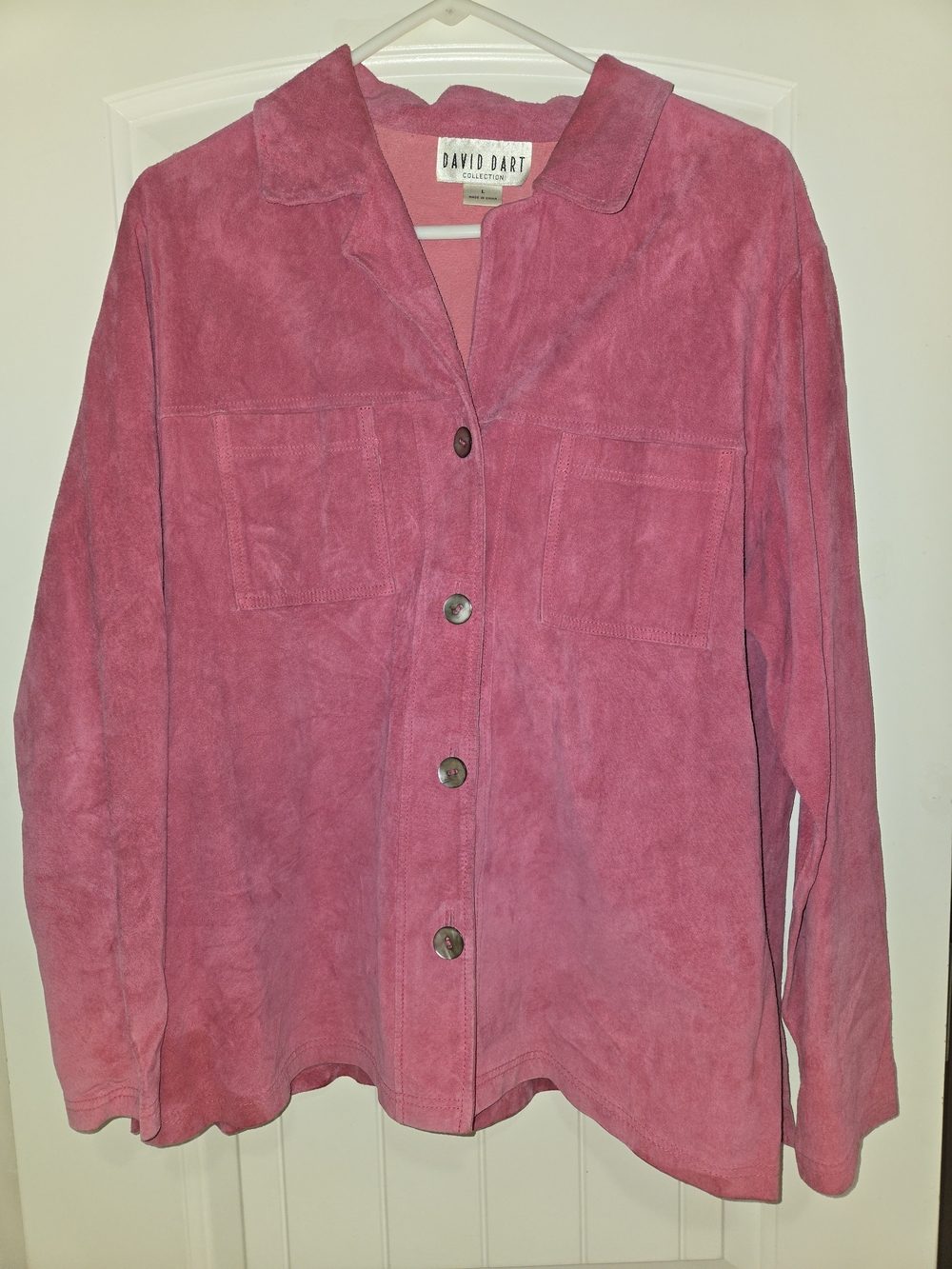 David Dart Pink Suede Button-Front Shirt Jacket